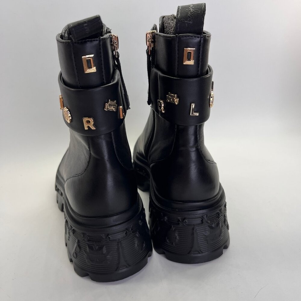 Karl Lagerfeld Latisha Boot Black Size 7.5 Womens Chunky Lug Sole Side Zip Style - Picture 3 of 16
